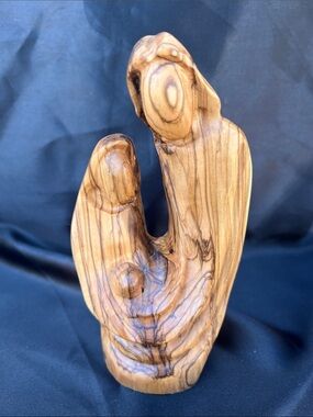 Hand-Carved Olive Wood Holy Family Jesus Mary Joseph Statue Sculpture